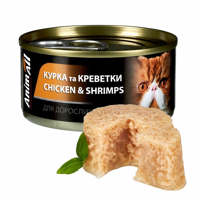 Animall Cat Wet влажный корм для котов с курицей и креветками, 85 гр