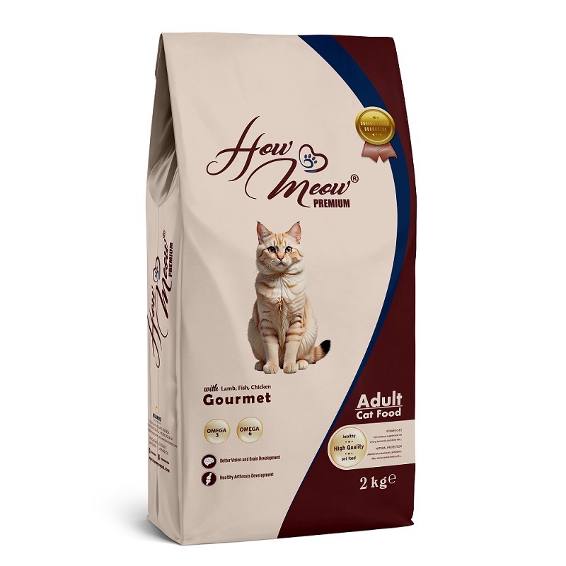 How Meow Adult Gourmet сухой корм для котов с ягнятиной, курицей и рыбой, 2 кг