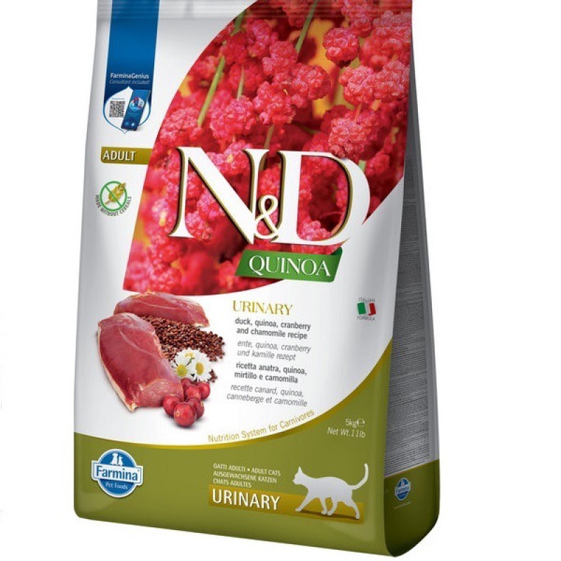 Farmina N&D Quinoa Urinary Duck & Cranberry Cat Adult сухой корм с уткой для профилактики мочекаменной болезни у котов, 5 кг