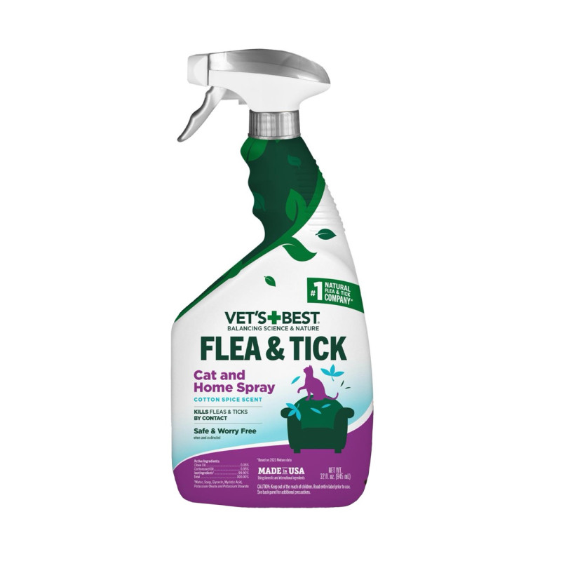 Vet's Best Flea & Tick Home Spray For Cats Cottonspice спрей от блох и клещей для котов и дома, 946 мл