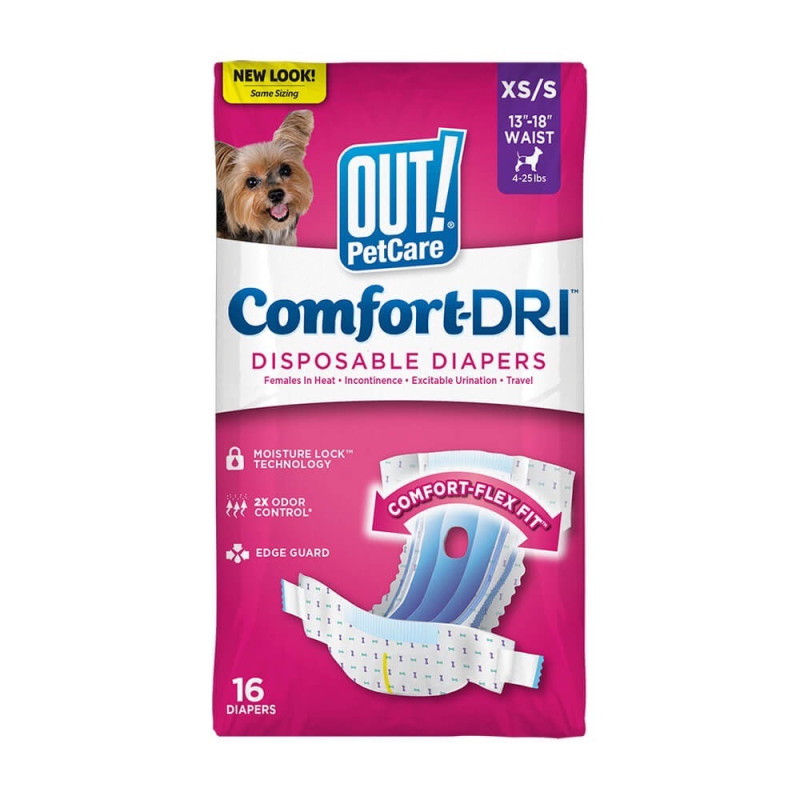 Out! Comfort Dri Disposable Fashion Diapers одноразовые памперсы для собак-самок, 33 - 46 см, 16 шт