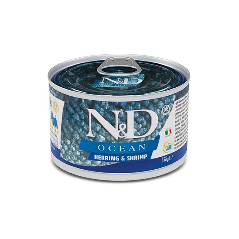Farmina N&D Ocean Herring & Shrimp Adult Mini влажный корм с сельдью и креветками для собак малых пород, 140 гр