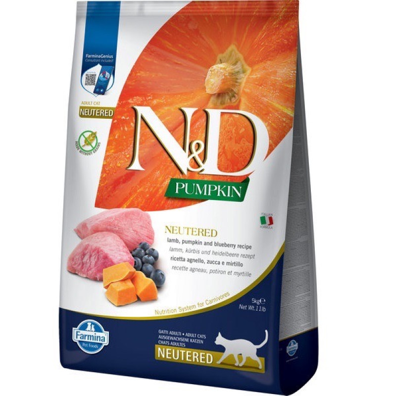 Farmina N&D Pumpkin Lamb&Blueberry Neutered Adult сухий корм з ягнятиною для стерилізованих котів, 5 кг