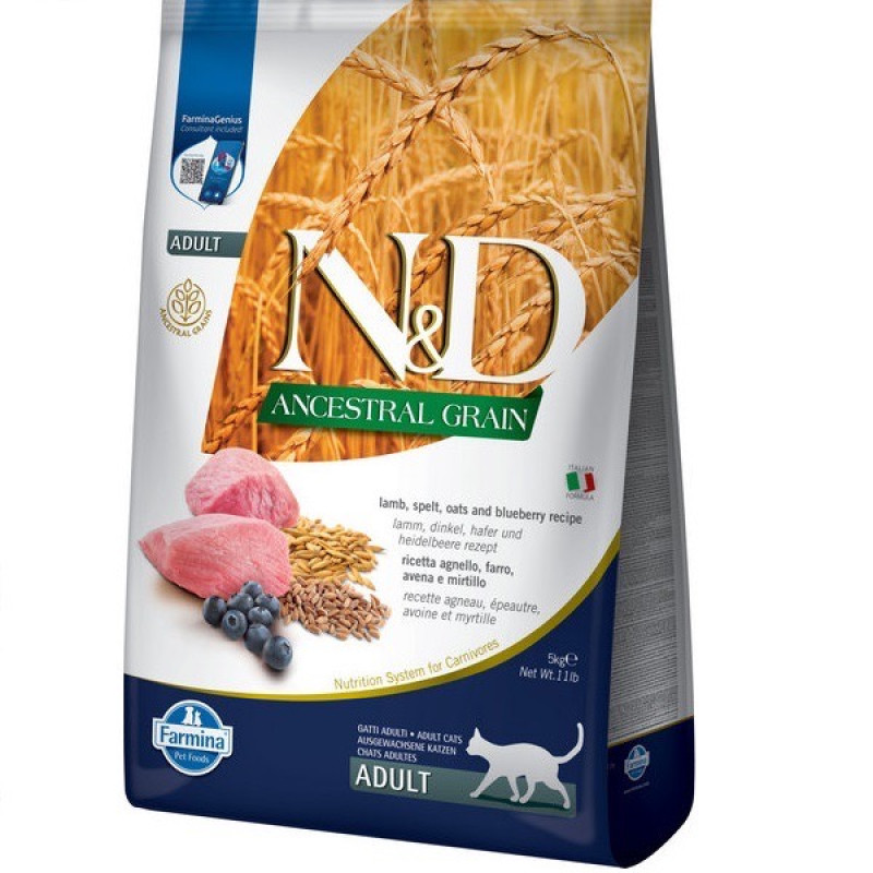 Farmina N&D Lamb & Blueberry Adult сухой корм с ягнятиной для котов, 5 кг