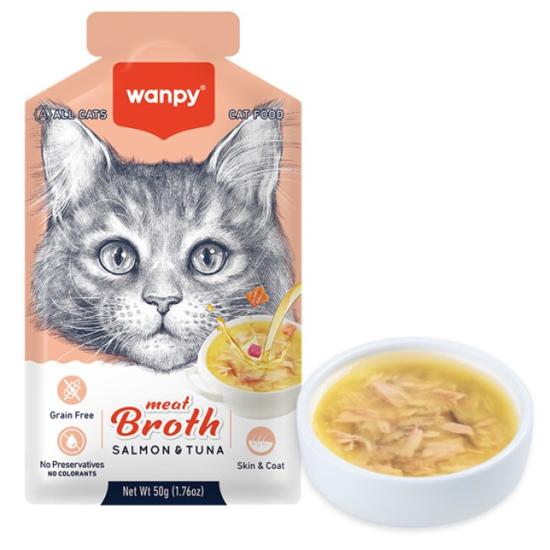 Wanpy Meat Broths Salmon & Tuna суп для котов с лососем и тунцом, 50 гр