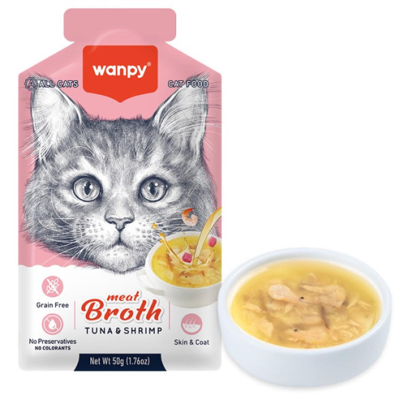 Wanpy Meat Broths Tuna & Shrimp суп для котов с тунцом и креветками, 50 гр