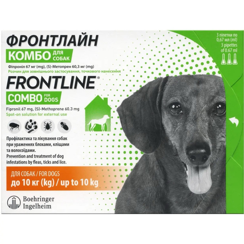 Frontline Combo (Фронтлайн Комбо) Boehringer Ingelheim капли от блох и клещей для собак весом 2 - 10 кг, 3 пип