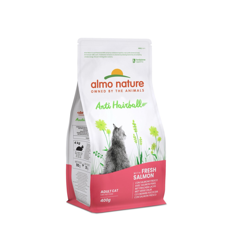 Almo Nature Cat Adult Hairball With Fresh Salmon сухой корм для котов с лососем для вывода шерсти, 400 гр