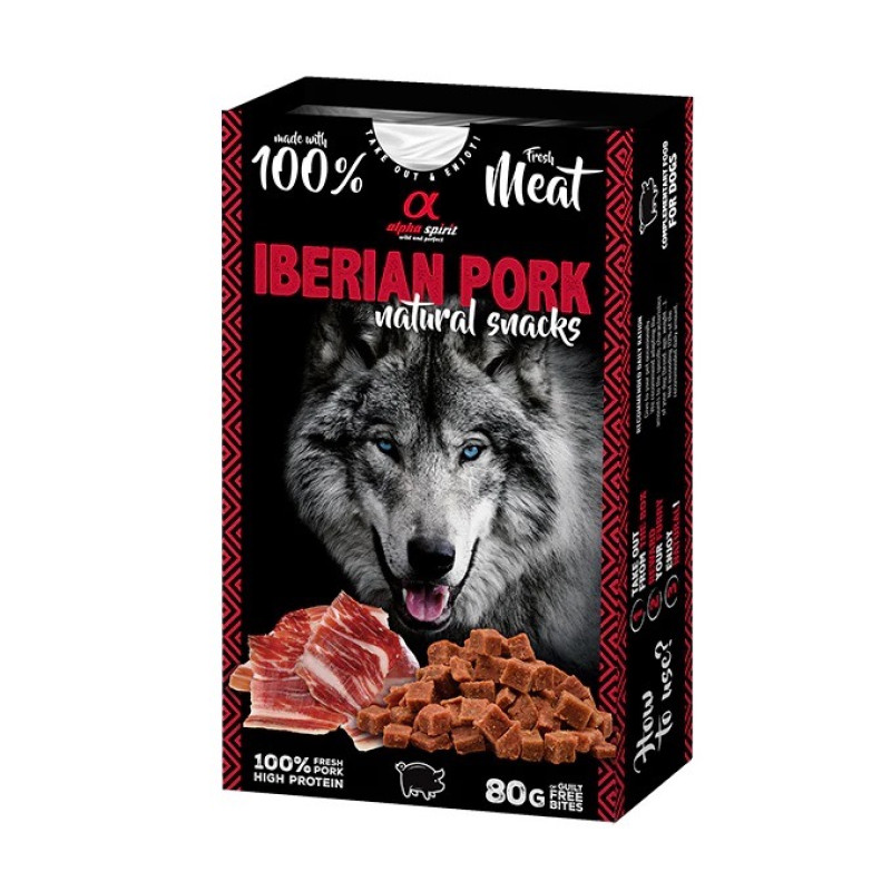 Alpha Spirit Iberian Pork Natural Snacks лакомство для собак с ветчиной, 80 гр