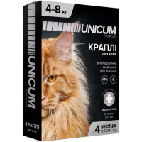 Unicum premium капли от блох и клещей для котов весом 4-8 кг, 3 шт