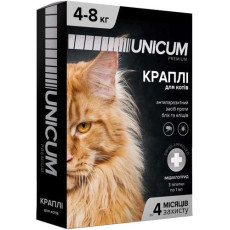 Unicum premium капли от блох и клещей для котов весом 4-8 кг, 3 шт