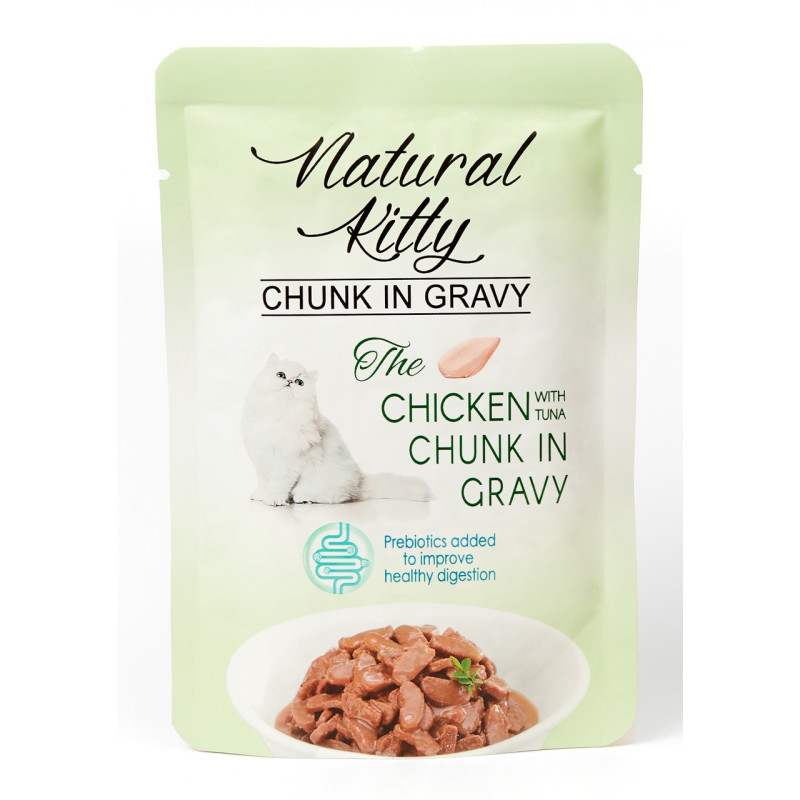 Natural Kitty Chunk In Gravy Chicken And Tuna влажный корм для котов с курицей и тунцом, 85 гр
