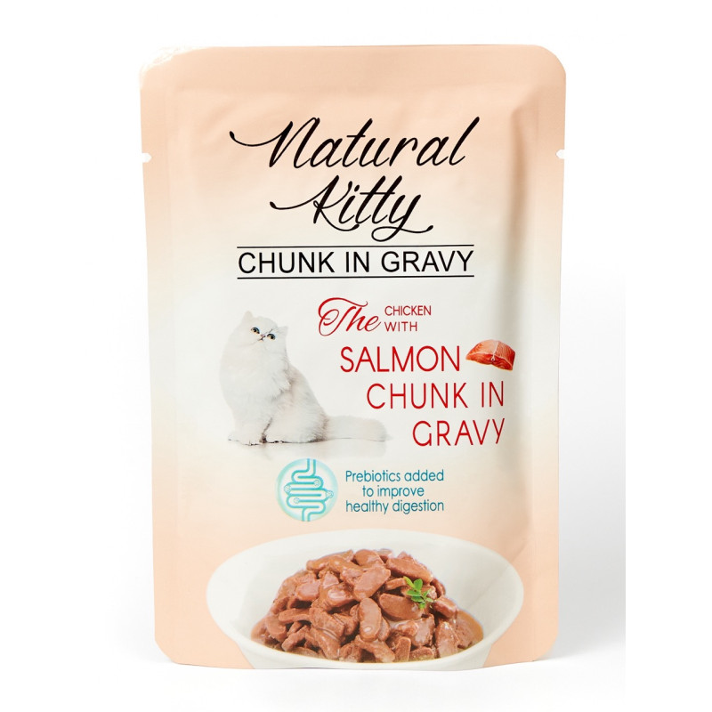 Natural Kitty Chunk In Gravy Chicken With Salmon влажный корм для котов с курицей и лососем, 85 гр