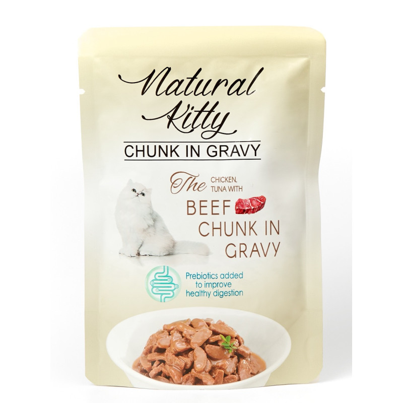 Natural Kitty Chunk In Gravy Chicken, Tuna With Beef влажный корм для котов с курицей, тунцом и говядиной, 85 гр