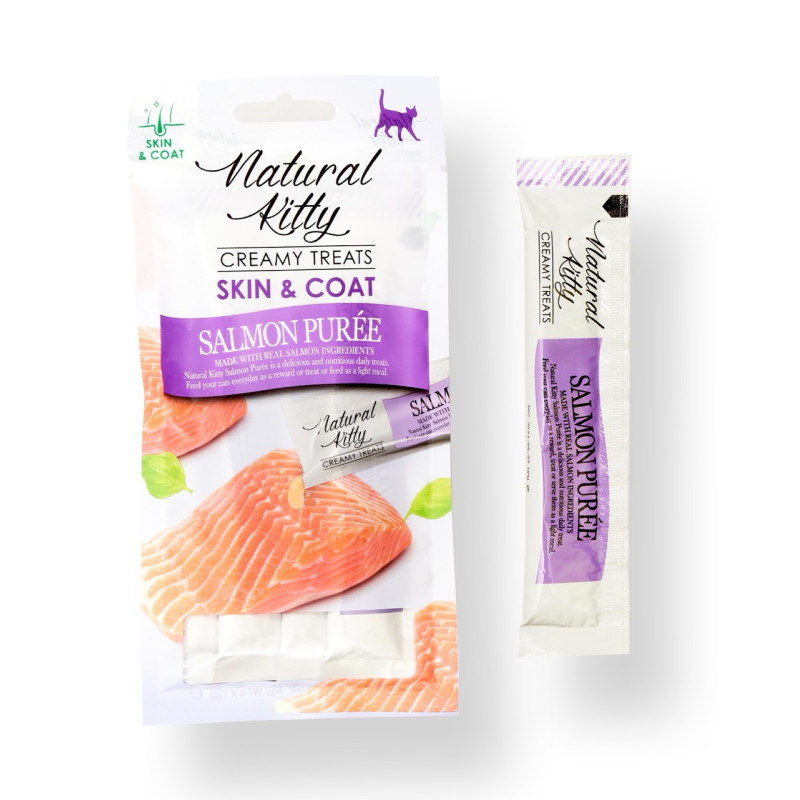 Natural Kitty Functional Creamy Treat Salmon Puree Skin & Coat лакомство для котов с лососем, 4 шт х 12 шт