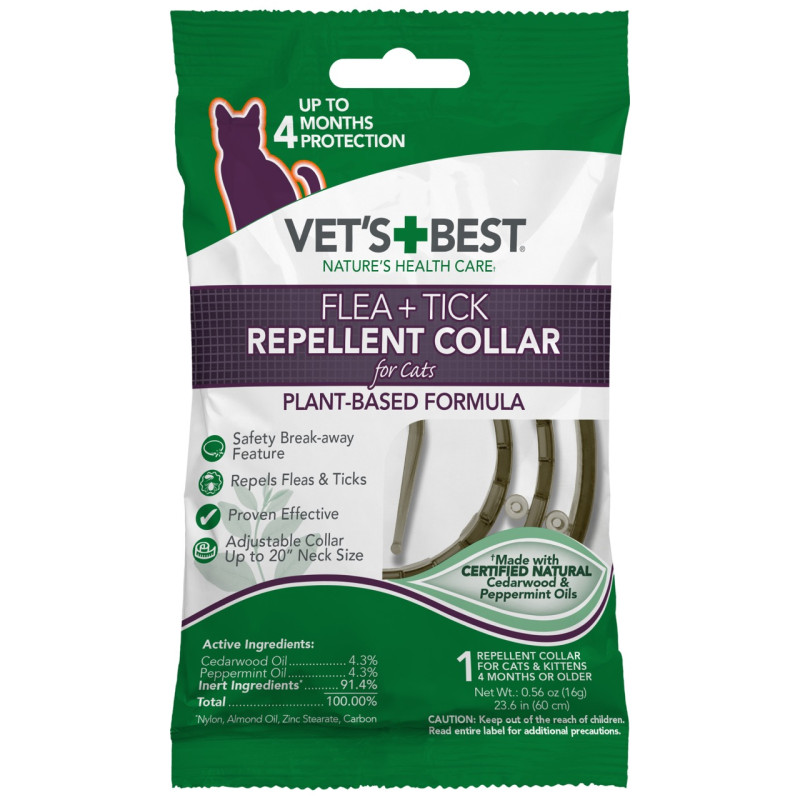 Vetʼs Best Flea & Tick Repellent Collar For Cats нашийник від бліх та кліщів для котів, 60 см
