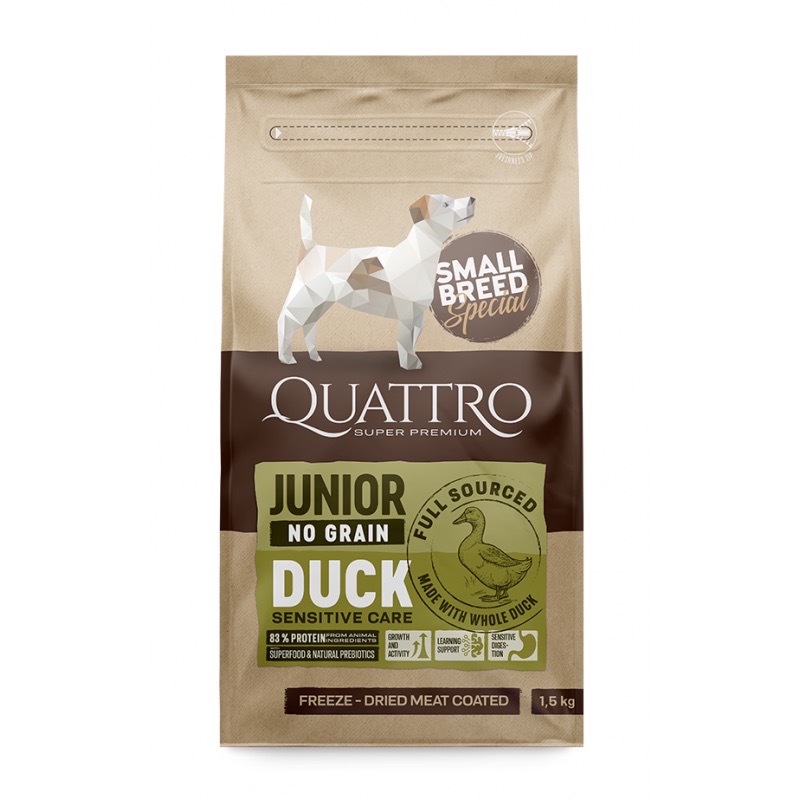 Quattro Junior Duck Small Breed сухий корм для цуценят дрібних порід з качкою, 1.5 кг