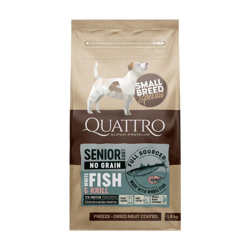 Quattro Senior & Diet Fish Small Breed сухой корм для пожилых собак мелких пород, 1.5 кг