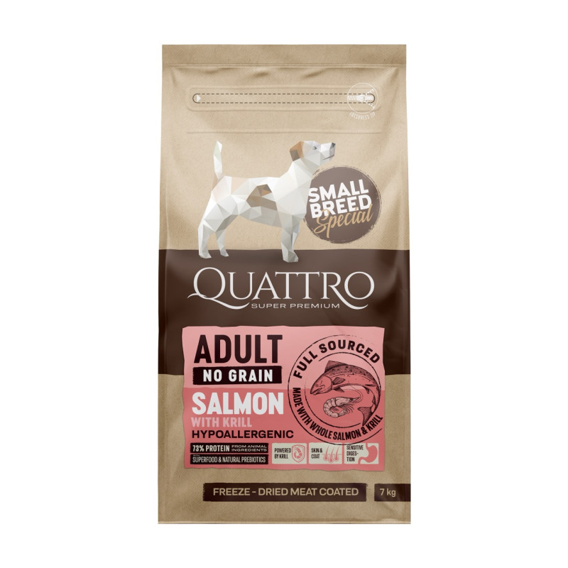 Quattro Adult Salmon Small Breed сухой корм для собак мелких пород с лососем и крилем, 7 кг