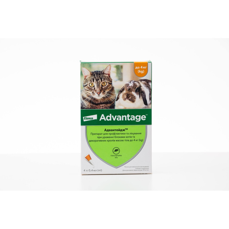 Advantage капли от блох для декоративных кроликов и котов до 4 кг, 4 пип