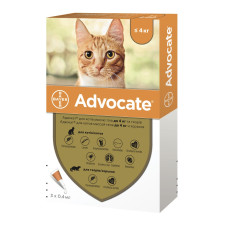 Advocate капли от блох, клещей, гельминтов для котов и хорьков до 4 кг, 3 пип