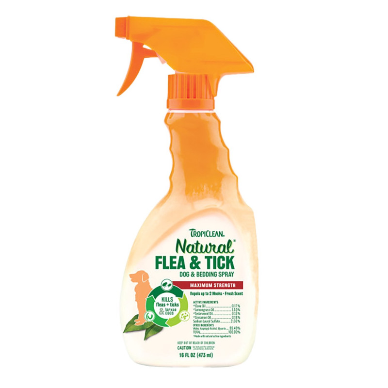 TropiClean Flea & Tick спрей от блох и клещей для собак, 473 мл