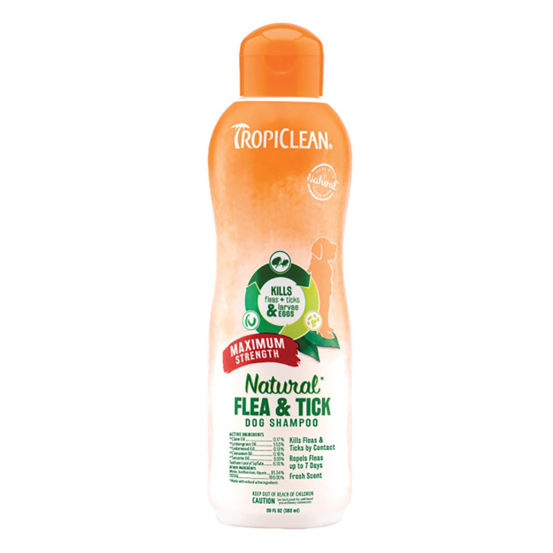 TropiClean Flea & Tick Dog Max Strength Shampoo шампунь від бліх та кліщів для собак, 592 мл