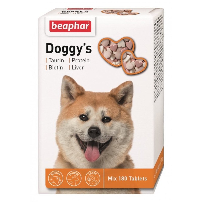 Beaphar Doggy's Mix лакомство для собак с таурином, протеином, биотином и печенью, 180 гр