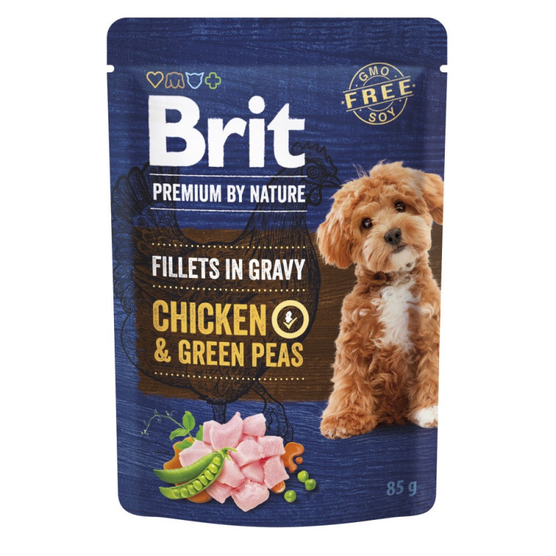 Brit Premium Fillets in Gravy Chicken та Green Peas вологий корм з куркою для собак малих порід, 85 гр