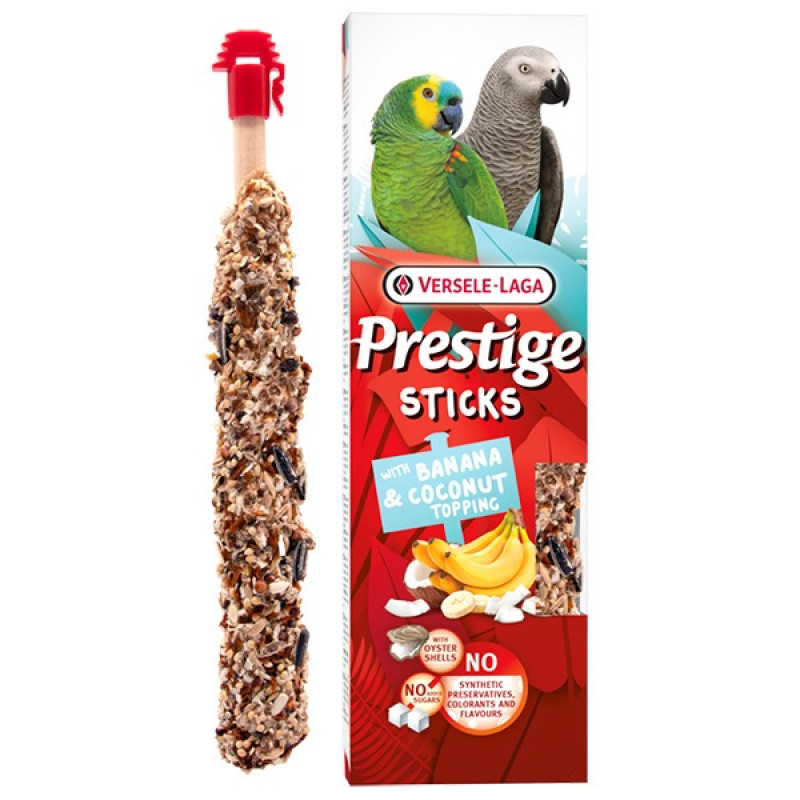 Versele-Laga Prestige Sticks Parrots Banana & Coconut Topping лакомство для средних и крупных попугаев, 2 шт х 70 гр