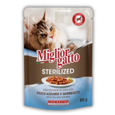 Morando Migliorgatto Sterilized влажный корм для стерилизованных котов с рыбой и креветками, 85 гр