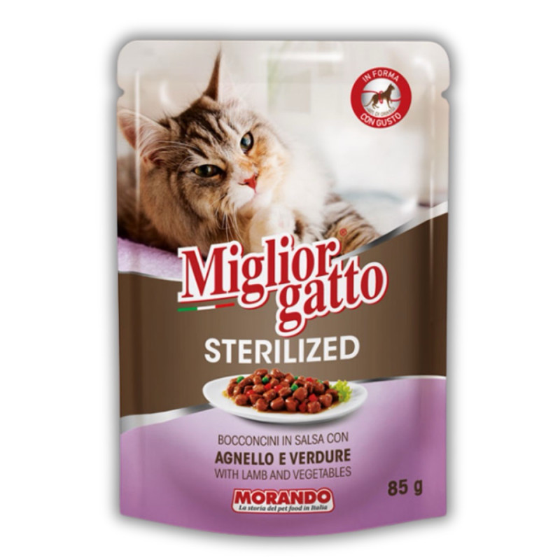 Morando Migliorgatto Sterilized влажный корм для стерилизованных котов с ягненком, 85 гр