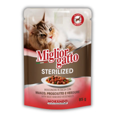 Morando Migliorgatto Sterilized влажный корм для стерилизованных котов с говядиной и ветчиной, 85 гр