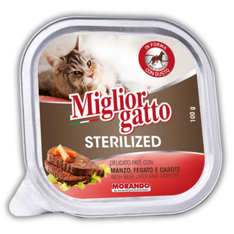 Morando Migliorgatto Sterilized влажный корм для стерилизованных котов с говядиной и печенью, 100 гр