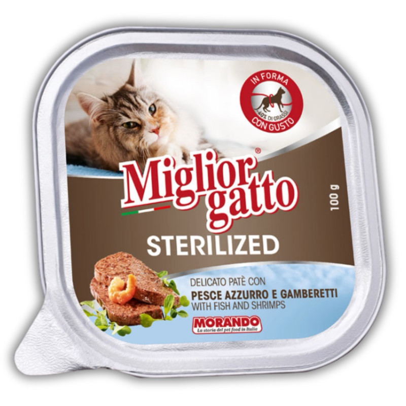 Morando Migliorgatto Sterilized влажный корм для стерилизованных котов с рыбой и креветками, 100 гр