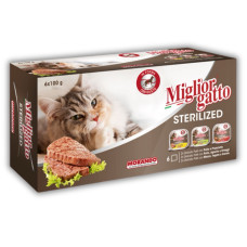 Morando Migliorgatto Sterilized набор влажного корма для стерилизованных котов с прошутто, курицей, ягненком и говядиной, 6 шт х 100 гр