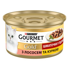 Gourmet Gold вологий корм для котів з лососем та куркою у соусі, 85 гр