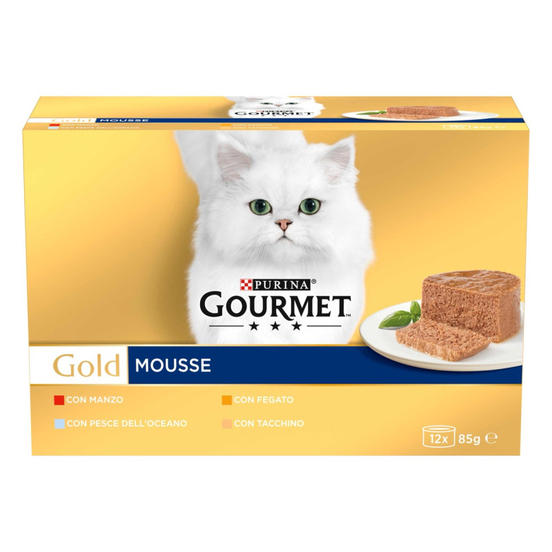 Gourmet Gold набір вологого корму для котів з яловичиною, тунцем, печінкою та індичкою, 12 шт х 85 гр