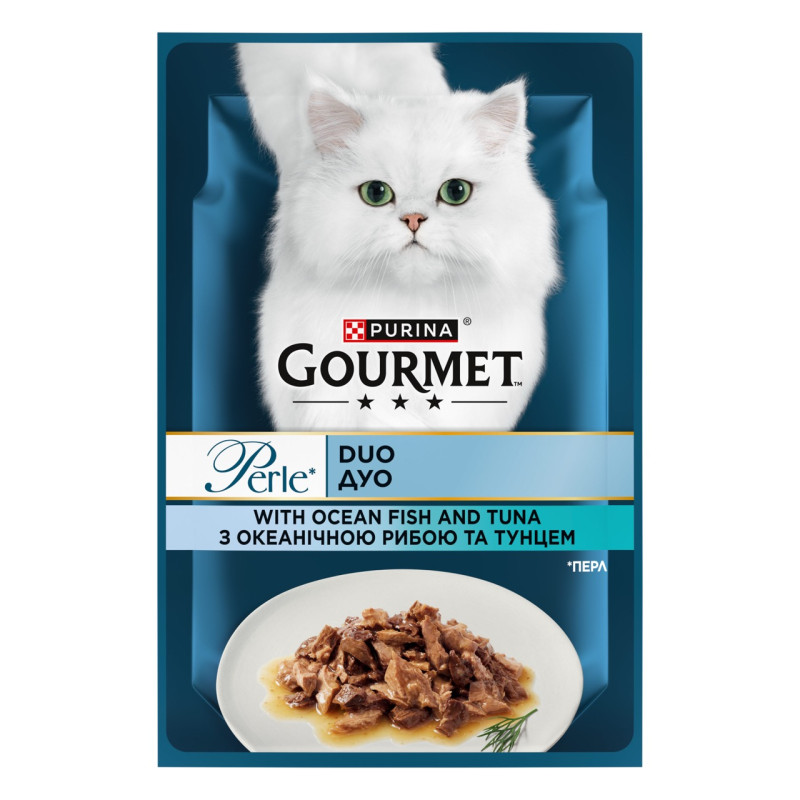 Gourmet Perle Duo вологий корм для котів з океанічною рибою та тунцем, 85 гр