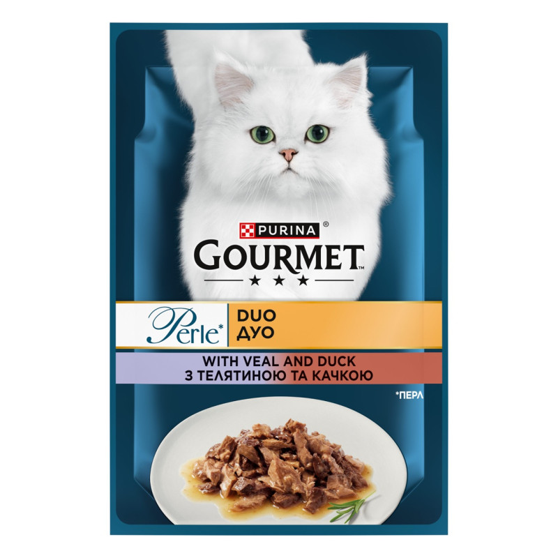 Gourmet Perle Duo вологий корм для котів з качкою та телятиною, 85 гр