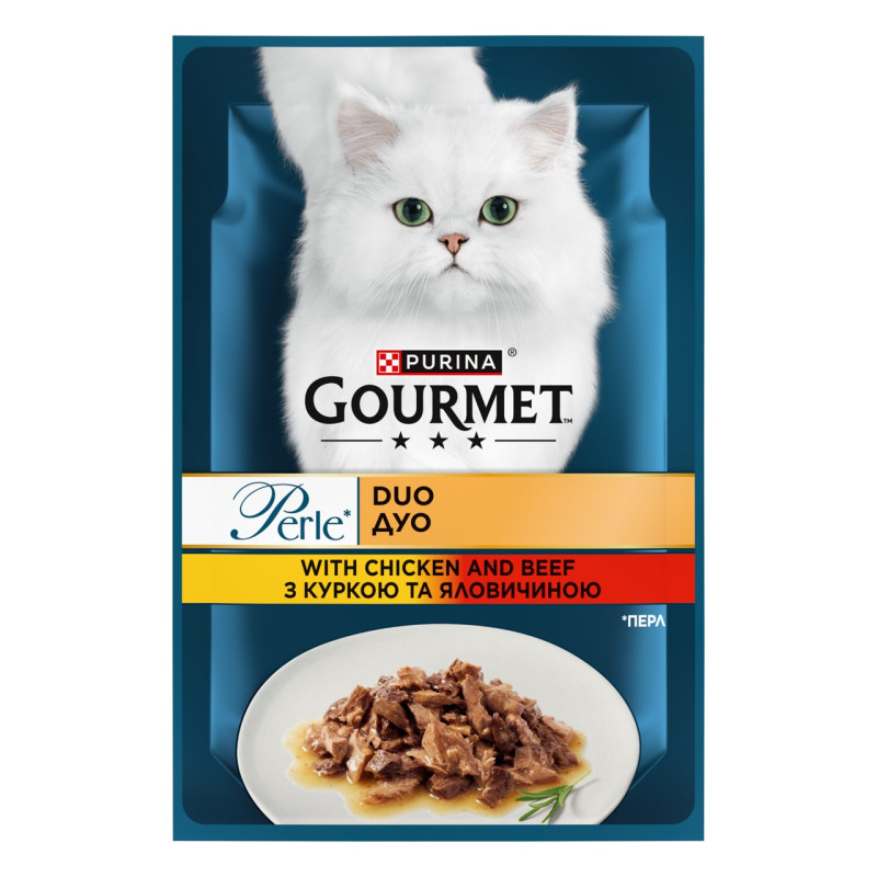 Gourmet Perle Duo вологий корм для котів з куркою та яловичиною, 85 гр