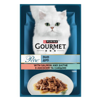 Gourmet Perle Duo вологий корм для котів з лососем та сайдою, 85 гр