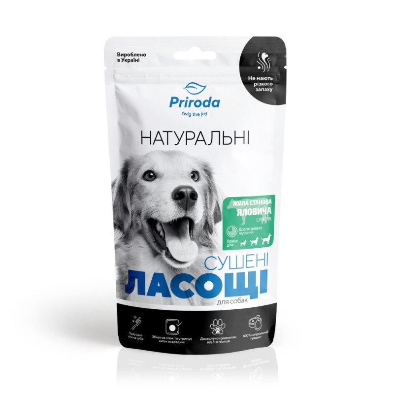 Priroda жила становая сушеная лакомство для собак, 100 гр