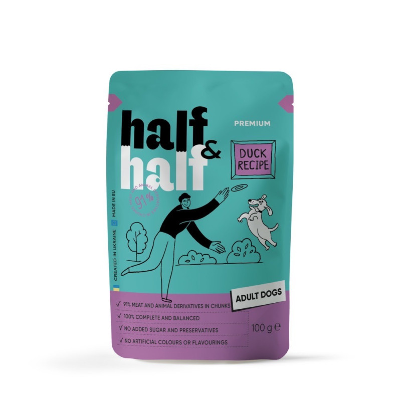 Half & Half Duck In Gravy For Adult Dogs влажный корм с уткой для собак, 100 гр