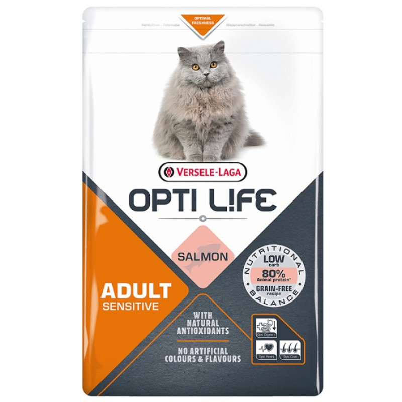 Opti Life Sensitive сухой корм с лососем для котов с чувствительным пищеварением, 1 кг