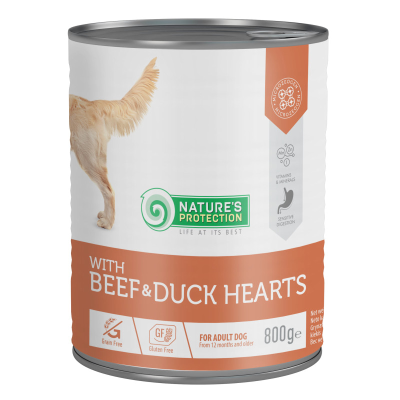 Nature's Protection with Beef & Duck Hearts вологий корм з яловичиною та качиним серцем для дорослих собак 800 гр