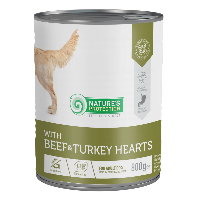 Nature's Protection With Beef & Turkey Hearts влажный корм с говядиной и индюшиными сердцами для собак 800 гр