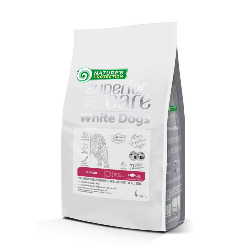 Nature's Protection Superior Care White Dogs White Fish Junior All Sizes сухой корм с белой рыбой для юниоров с белой шерстью 4 кг