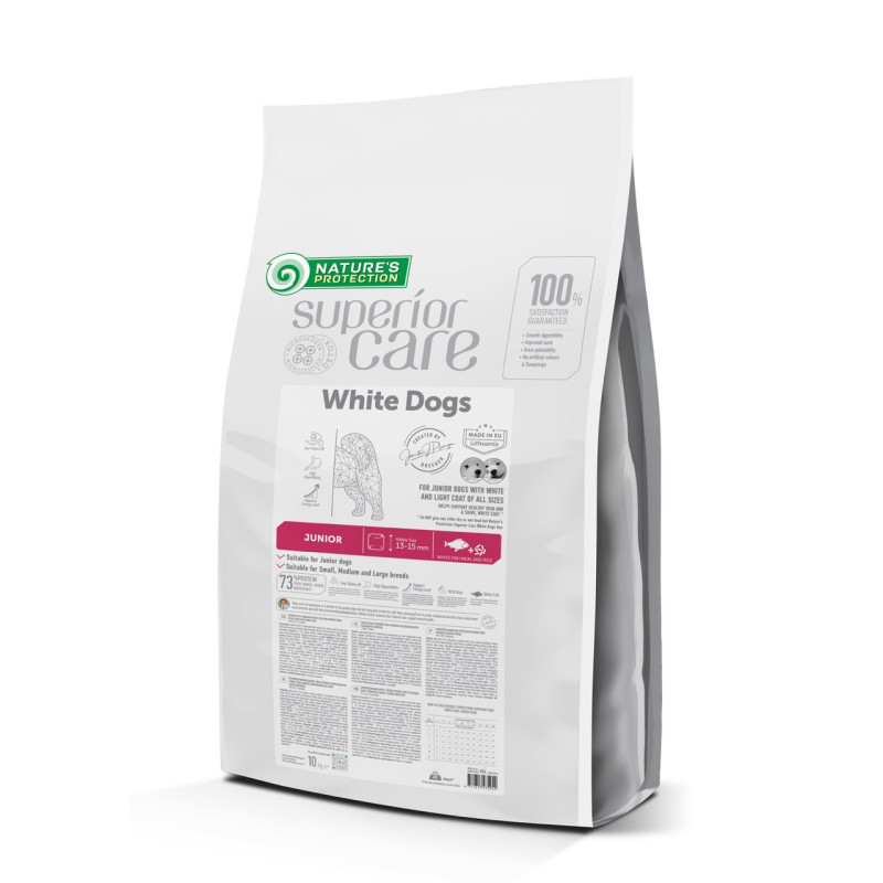 Nature's Protection Superior Care White Dogs White Fish Junior All Sizes сухой корм с белой рыбой для юниоров с белой шерстью 10 кг