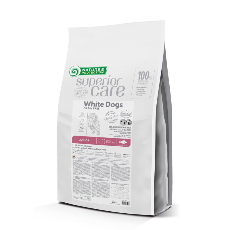 Nature's Protection Superior Care White Dogs GF White Fish Junior All Sizes сухой корм с белой рыбой для юниоров с белой шерстью 10 кг